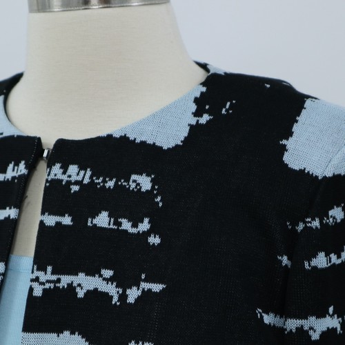 Ming Wang Cardigan Jacket Shell Top Set NEW XS Womens Ice Blue Black Check Knit - Picture 8 of 16