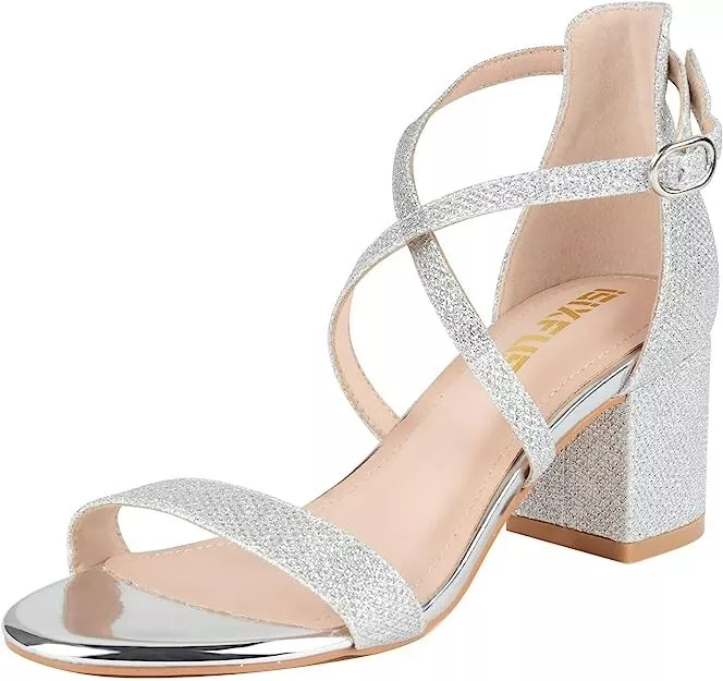 Kia Block Heel Sandal in Soft Silver Leather | Bella Bridesmaids