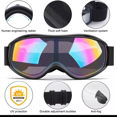 Happrun Ski Goggles 100% UV Protection Anti Fog Snow Ski Goggles Black