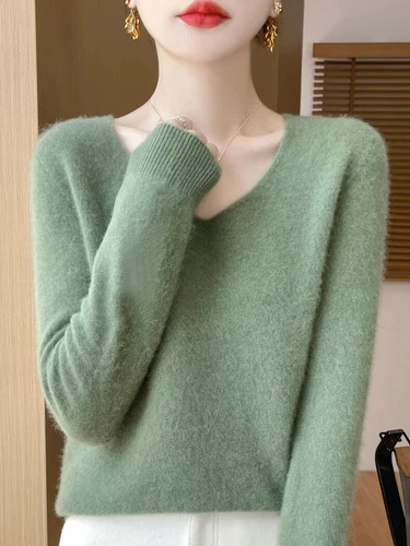 Women Knitted Sweaters Fashion V-Neck Top Sweater Autumn Warm Pullover Soft - Imagen 36 de 46
