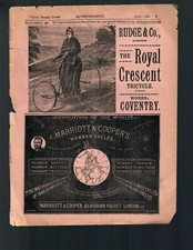 1886 Bicycle Ad ROYAL CRESCENT TRICYCLE RUDGE & MARRIOTT & COOPERS HUMBER CYCLES
