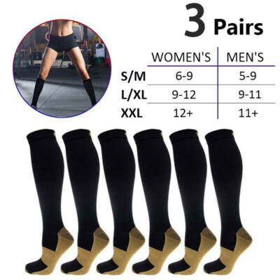 3 Pairs Copper Compression Socks Graduated Support Fit Mens Womens  20-30mmHg USA | eBay