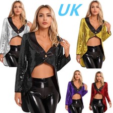 UK Women Sequin Circus Ringmaster Tailcoat Jacket Magician Showman Costume