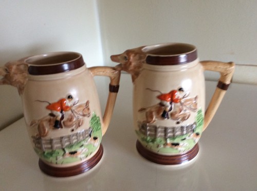 2 X VINTAGE JAGDSZENEN FUCHSKOPF AUSGUSS KRÜGE - KSP- PORTOFREI UK - Bild 3 von 9