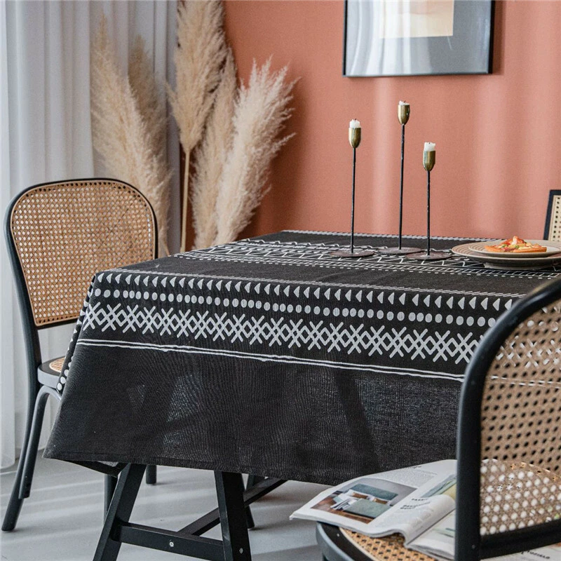 Black Bohemia Rectangle Tablecloth for Dining Room Table Cloth Cover Party Decor - Image 3 of 4