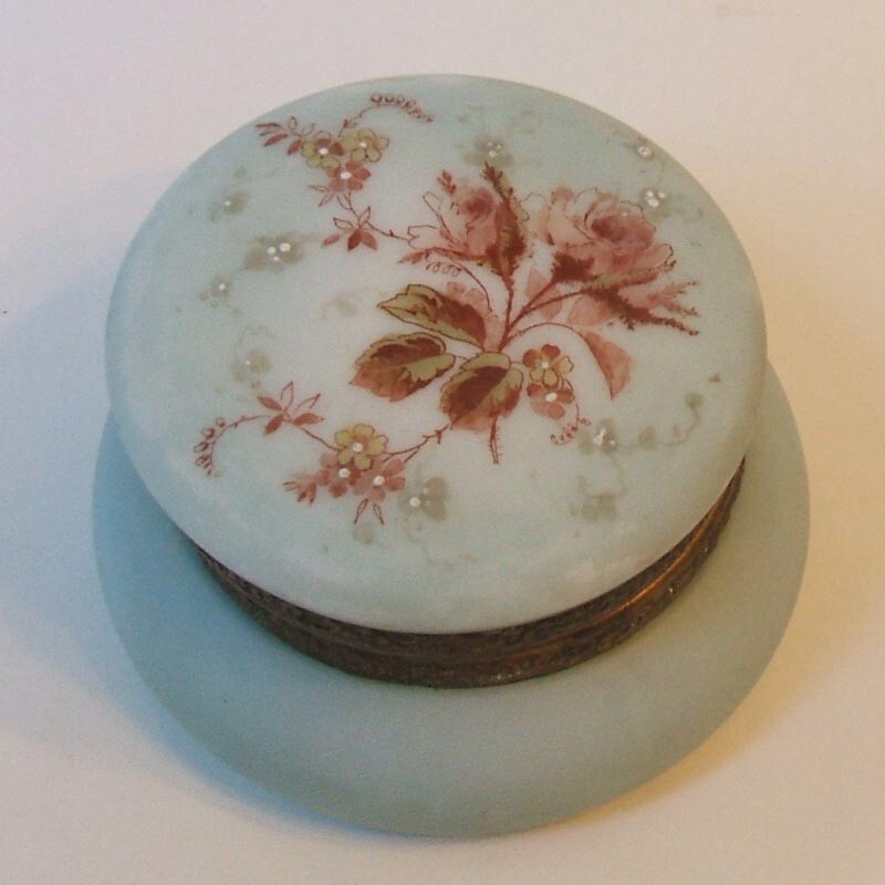 C. F. Monroe Wave Crest Vanity Dresser Puff Box Vintage Glass