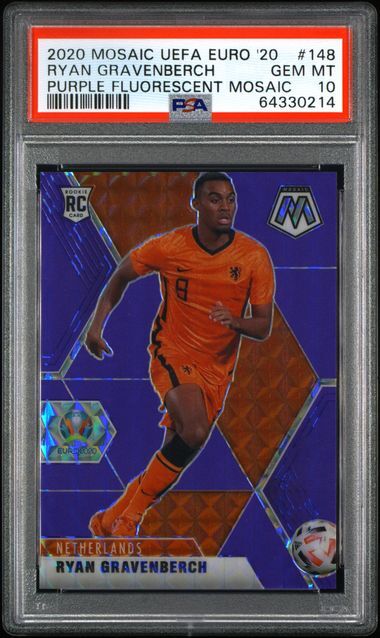 RYAN GRAVENBERCH 2020 MOSAIC EURO PURPLE FLUORESCENT PRIZM RC /70 PSA 10 POP 3