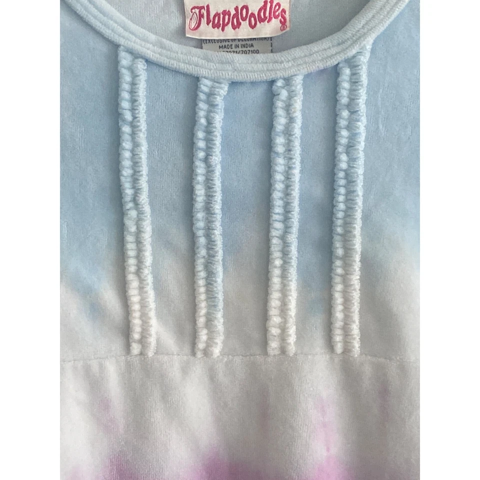 Vestido de terciopelo Flapdoodles para niñas 5 apliques florales púrpura azul tie dye plateado dorado Foto 2 de 4