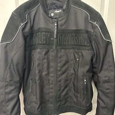 Harley Davidson Large Black Nylon/Leather Jacket RN 103819 CA 03402  Excellent