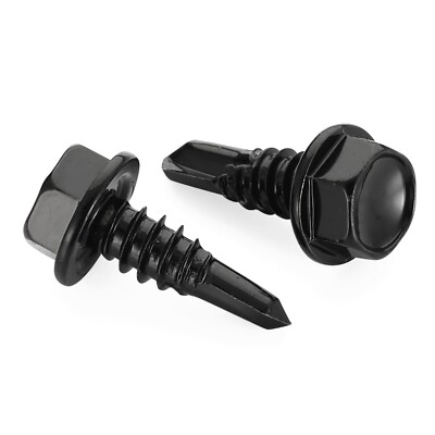 #8 x 5/8'' Hex Washer Head Self Drilling Screws Black Oxidized, 410 Stainless ...