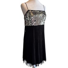 ASOS US 8 Black and silver sequin party dress fringed cami mini slip dress