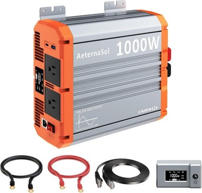 1000W Inverter Pure Sine Wave Power 12V to 110V/120V, 2 AC USB&Type-C 30W, 2 LCD