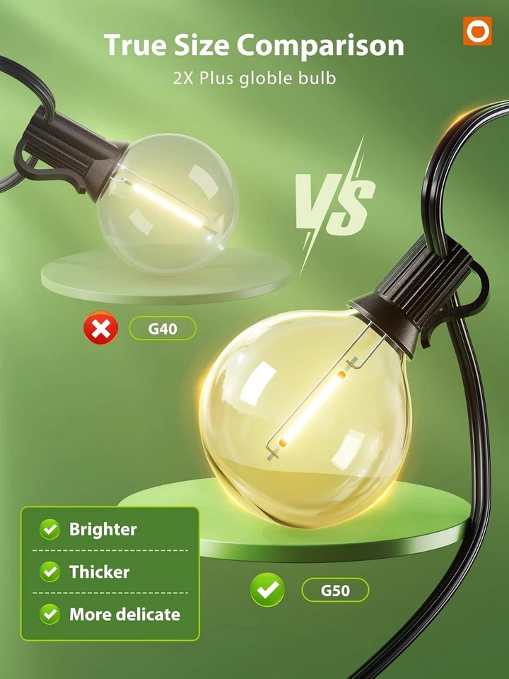 100FT Solar String Lights for Outside G50 Waterproof with USB Port Solar Patio - Image 2 of 4