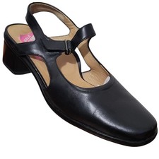 Murtosa Mary Janes US 6.5 Black Leather Adustabke Strap Chucky Heel Made Italy
