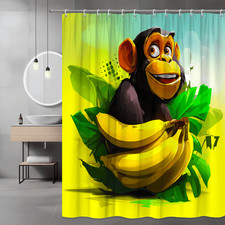 Monkey Banana Shower Curtain Tropical Cartoon Graphic Print