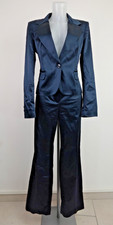 JUST CAVALLI ANZUG JACKE HOSE DAMEN GR 46 WOMAN SUIT ITALY BLAU GLÄNZEND