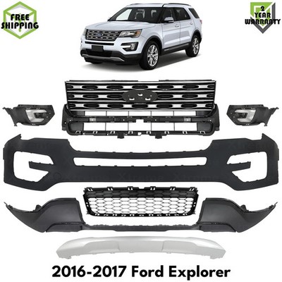 Front Bumper Cover Primed & Grille Assembly Kit For 2016-2017 Ford Explorer