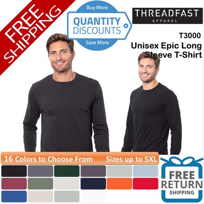   Threadfast Apparel Men Epic Long Sleeve T-Shirt Cotton Up To 5XL T3000