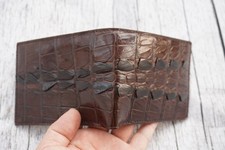 Brown Real Crocodile Alligator Hornback Skin Leather Men's Bifold Wallet P27