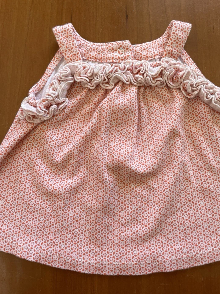 Top e fiori Janie and Jack usato in ottime condizioni arancione/bianco stampa geometrica con volant - 0-3Mos - Immagine 4 di 4