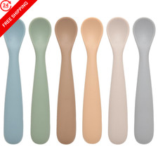 Eascrozn Baby Spoons, 6 Pack First Stage Silicone 12.7 2.5 1.5CM, Brown