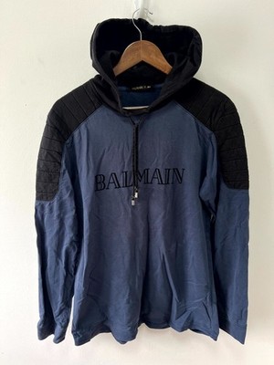 Balmain X H&M Hoodie Mens Large Blue Black Cotton Long Sleeve Collaboration
