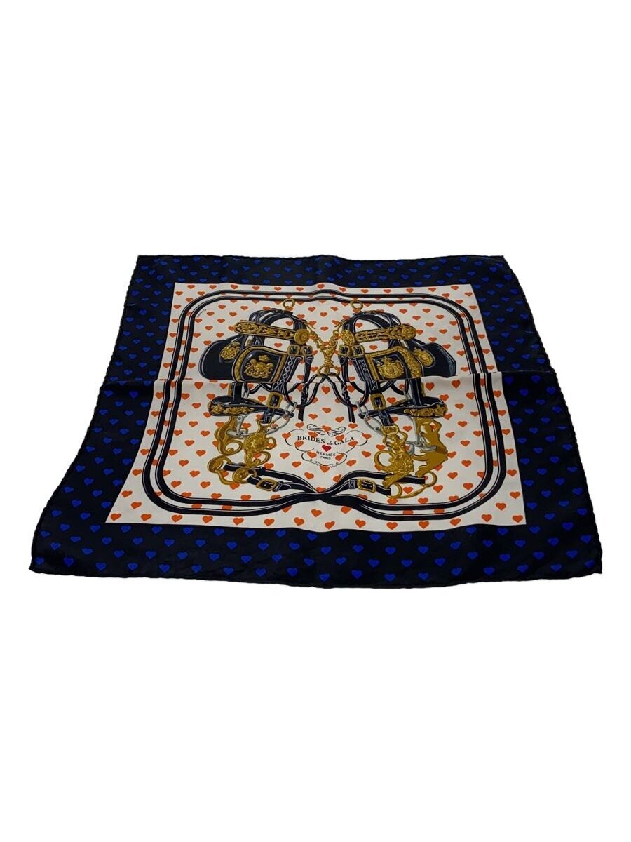 HERMES Scarf Silk Navy #26