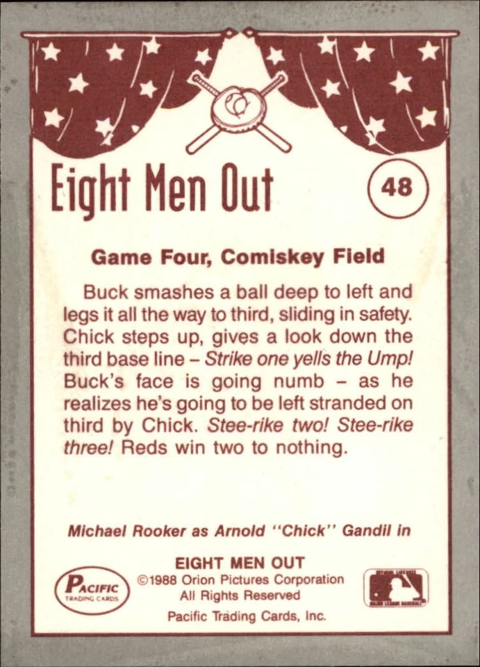 1988 Pacific Eight Men Out Baseball Trading Card #48 Chick Leaves Buck At Third - Image 2 of 2