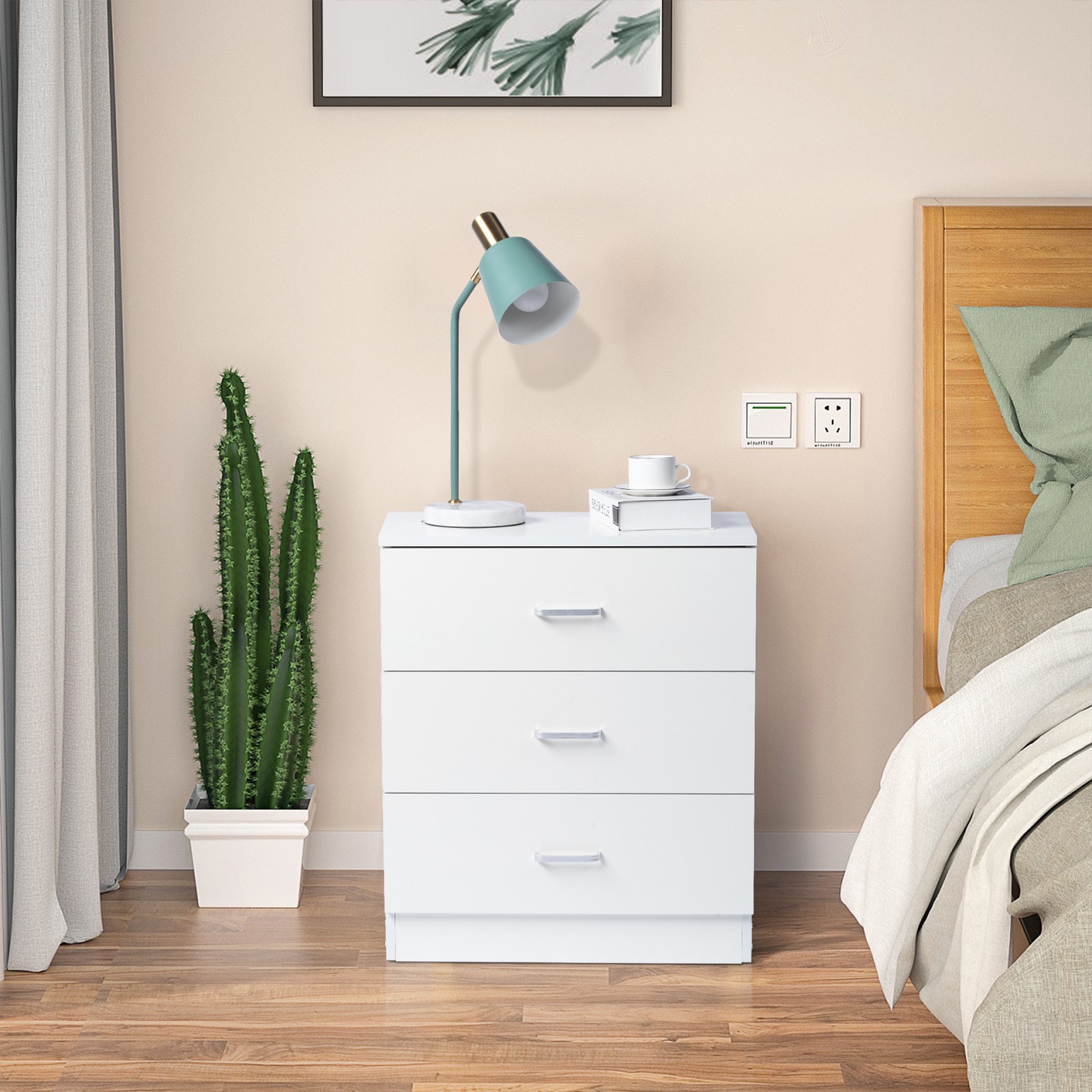 White 3-Drawer Nightstand Storage Cabinet Bedside Dresser for Bedroom-image