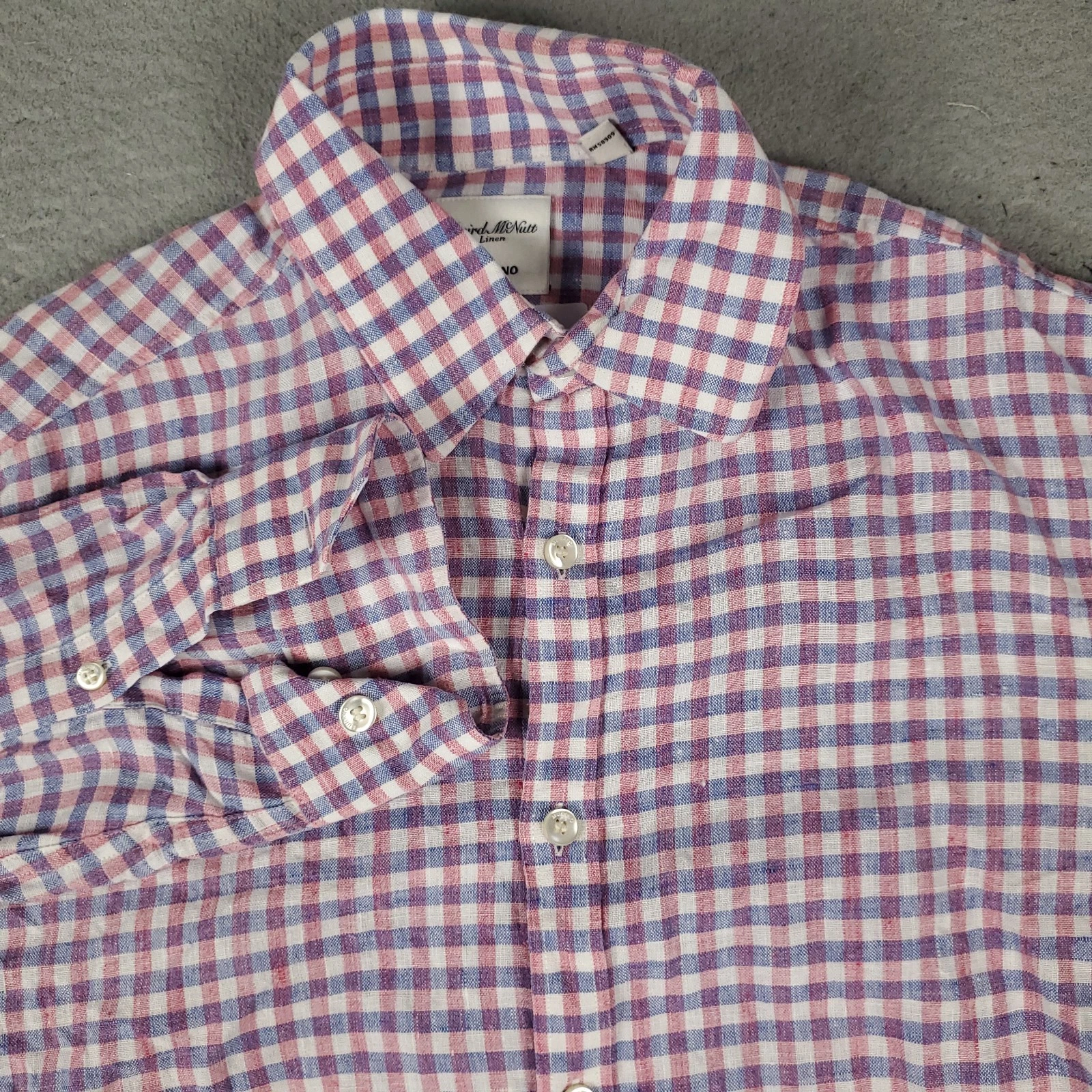 Baird McNutt Murano Shirt Mens Medium Blue Pink Check Linen Button Up
