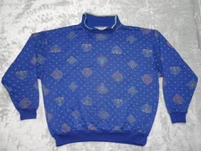 Vintage Gitano Women's Top Large Blue Polyester Quilted Patterned Sweatshirt