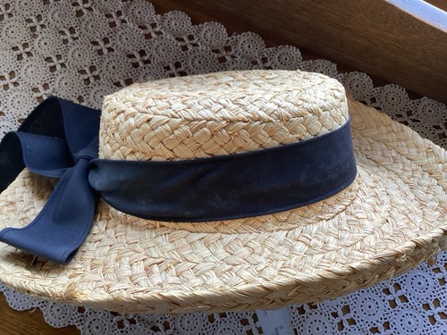 Vintage His & Hers Straw Hats Boater His Switzerland Hers Black Ribbon Unmarked - Picture 14 of 19