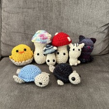 Crochet Amigurumi Plush Stuffed Animals Lot Mushrooms Sea Turtle Cat Handmade