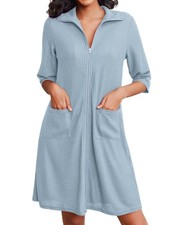Ekouaer Zipper Robes for Women Waffle Knit Bathrobes Short Lightweight Knee L...