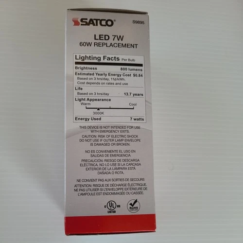 Satco S9895 (6 Pack)7w LED/30K 120v  7 Watt ST19 Vintage 60 watt Replacement 30K - Picture 3 of 3