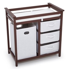 Baby Changing Table with Storage Baskets  Hamper, Solid Wood, Waterproof Pad