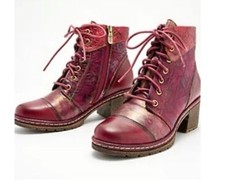 L'Artiste Burgundy Spring Step Leather Lace up Boots Size 36 