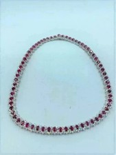 25Ct Oval Cut Lab-Created Red Ruby Women's Tennis Necklace 14K White Gold Finish