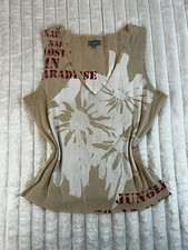 Vintage Y2K Naf Naf Beige Floral Sleeveless Top Women’s Size M (UK 10) Cotton