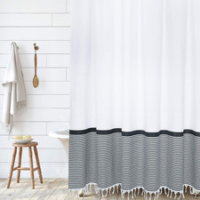 Modern Farmhouse Tassel Shower Curtain 100 Cotton Striped Fabric Shower Curtain