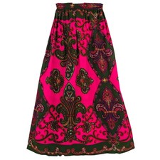 Highlighter Bright Fuchsia Pink Fleur-De-Lis Vintage 1970's MAXI SKIRT Handmade
