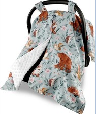 TANOFAR Woodland Animals Baby Infant Car Seat Cover Minky Peakaboo Winter EUC