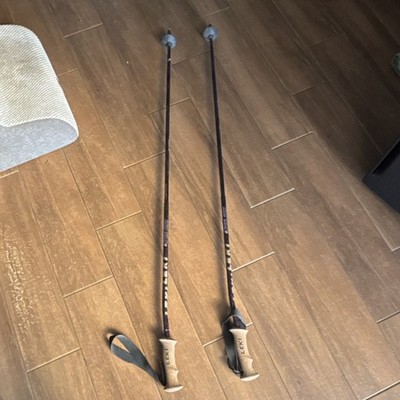 LEKI Ski Poles Pair Cork Grips Brown Black for Downhill Skiing