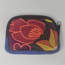Handmade Mexican Embroidered Coin Purse Floral Woven Zipper Pouch Wallet