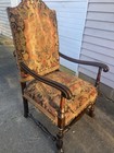 19th C. French Renaissance Needlepoint Upholstery Carved Walnut Throne Arm Chair