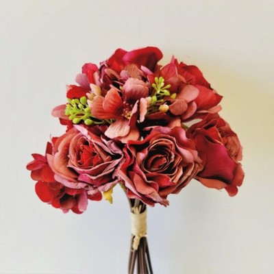 Burgundy Handtied Rose And Hydrangea Bouquet Artificial Flower