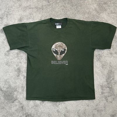 Vintage 90s Alien Wear T-Shirt XL Green Believer UFO Space Alien