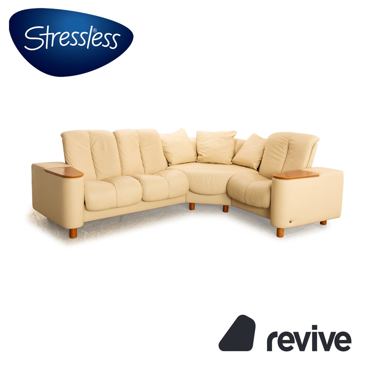 Stressless Legend Leather Corner Sofa Cream Beige Manual Function