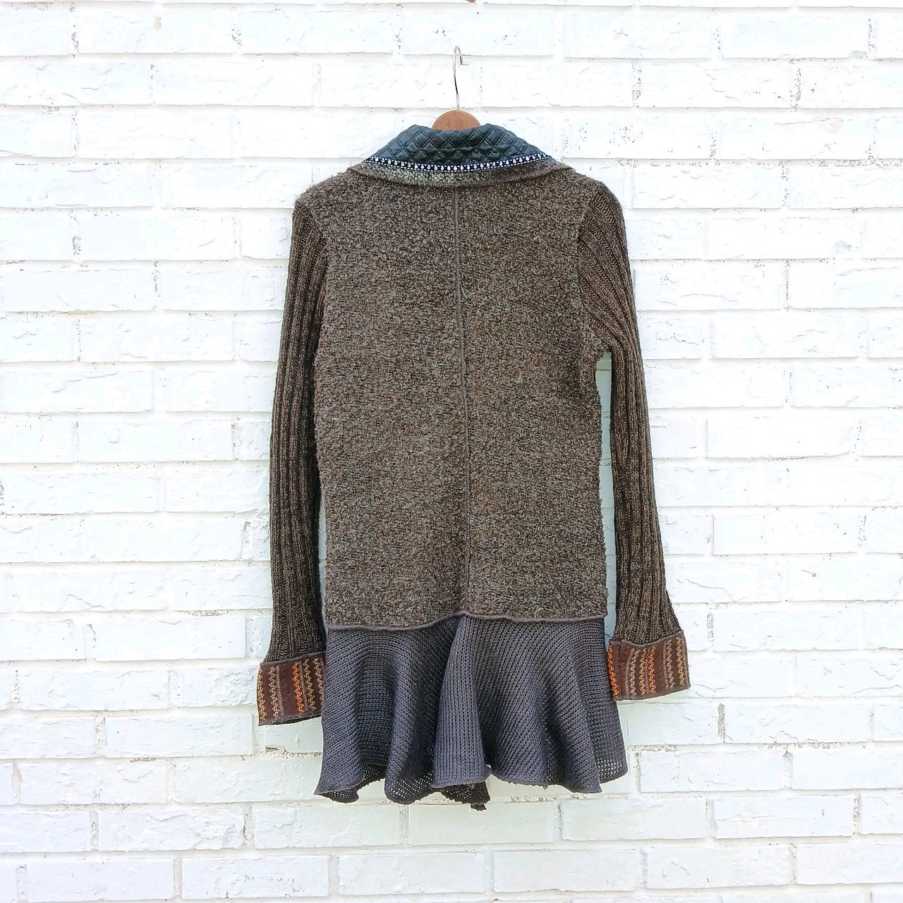 Sioni Wool Blend Embellished Patchwork Long Cardi… - image 7