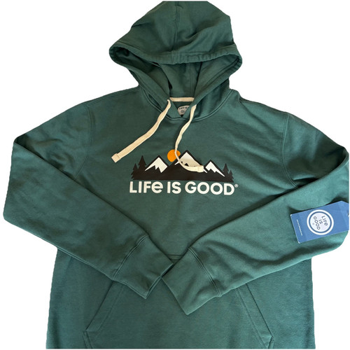 Sudadera con Capucha Life Is Good Para Hombre Pequeña Verde Montaña Sol Logo Pullover Manga Larga Nueva con Etiquetas - Imagen 1 de 14